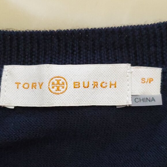 Tory Burch Navy Blue 100% Merino Wool Button-Up Cardigan Sweater Size Small - Picture 10 of 14